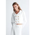 Styleboom X Peraluna KATHY BLAZER Çelik Örgü Crop Kruvaze Blazer Kadın Triko Ceket Ekru