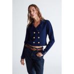 Styleboom x Peraluna Kathy Blazer Çelik Örgü Crop Kruvaze Blazer Kadın Triko Ceket - Lacivert - XL