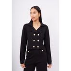 Styleboom x Peraluna Kathy Blazer Çelik Örgü Crop Kruvaze Blazer Kadın Triko Ceket - Siyah - XL