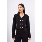 Styleboom X Peraluna KATHY BLAZER Çelik Örgü Crop Kruvaze Blazer Kadın Triko Ceket - Siyah