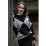 Styleboom X Peraluna OXFORD PULLOVER Bisiklet Yaka Baklava Desen Kadın Triko Kazak - Siyah