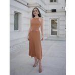 Styleboom X Peraluna VIVIEN SKIRT Düğme Detaylı Diz Altı Kloş Kadın Triko Etek Camel