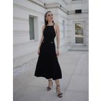 Styleboom X Peraluna VIVIEN SKIRT Düğme Detaylı Diz Altı Kloş Kadın Triko Etek Siyah
