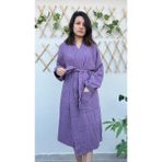 Stylish Home 4 Katlı %100 Pamuk Muslin Bornoz - S - M - Mor