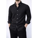 Stylo Men Erkek Krınkıl Keten Siyah Gömlek