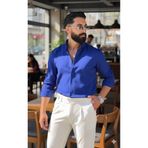 Stylo Men Erkek Saks Mavi Slim Fit Likralı Gömlek