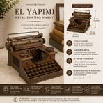 Stylon El Yapımı Metal Daktilo Maketi Antik Eskitme Retro Yazı Makinesi Modeli Vintage Ofis Objesi