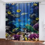 Su altı balığı, karartma perdesi, termal yalıtımlı perdeler, oturma odası ve çocuk yatak odası için, 2 x U 130 x Y 140 cm, şık dekor, ışık engelleyici, enerji tasarruflu