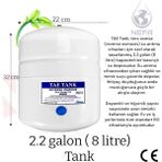 Su Arıtma Tankı 8 Lt Tüm Cihazlara Uyumlu, Paslanmaz Çelik Tank, Antibakteriyel 2.2 Galon - Beyaz