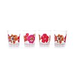 Su Bardağı 4 Lü Set Kırmızı Papatya Desenli
