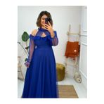 su.butiksu Tül Detaylı Abiye Elbise Saks Mavi