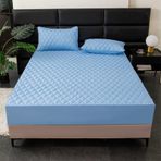 Su geçirmez 200 x 220 cm Lastikli Çarşaf Pamuk Polyester 2 Yastık Kılıflı, Düz Mavi Kutu Yaylı Yatak Örtüsü, Yatak Yükseklikleri için 3D Desen 5-30 cm