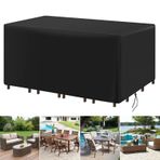 Su Geçirmez Bahçe Mobilyası Örtüleri Büyük Veranda Takımı için Rüzgar Geçirmez Anti-UV Bahçe Mobilya Örtüleri Rattan Kanepe Masa Sandalye Seti Siyah, 180 x 100 x 75 cm