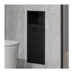Su Geçirmez Dahili Çöp Kutulu Siyah Paslanmaz Çelik Duş Rafı - Banyo, Mutfak ve Yatak Odası için Gömme Depolama (7,87 inç x 19,68 inç x 5,51 inç)