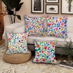 Su geçirmez Dış Mekan Yastık Kılıfları 30,5 x 40,7 cm 4'lü Set Keten Dekoratif Yastık Kılıfları Çift Taraflı Kır Çiçeği Baskılı Veranda Bahçe Kanepe ve Sandalye için