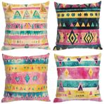 Su geçirmez Dış Mekan Yastık Kılıfları 4'lü Set 65x65cm Geometrik Çizgili Yastık Kılıfları Görünmez Fermuarlı Çift Taraflı Baskılı Keten Yaz Ev Dekoru ve Hediyeleri için Mükemmel.