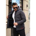Su Geçirmez Erkek Kapüşonlu Şişme Mont - Siyah - 2XL