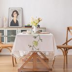Su geçirmez Pamuklu Masa Örtüsü 140x300 cm, Püsküllü Yıkanabilir Vinil Kumaş, Dikdörtgen Yemek ve Dış Mekan Masa Örtüsü, Kahve ve Yemek Masaları için İdeal