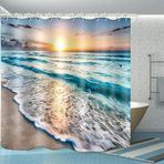 Su geçirmez Polyester Duş Perdesi Astarı 12 Kancalı Gün Batımı Tasarımı 180x200 cm - Banyo Dekoru için İdeal Kalıp Dayanıklı Temizlemesi Kolay ve Şık