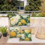 Su geçirmez Sarı Yastık Kılıfları 60,7 x 60,6 cm 4'lü Set Dekoratif Yastık Kılıfı Çift Taraflı Krizantem Baskılı Dış Mekan Veranda Bahçe Mobilyaları Sandalye ve Kanepe için
