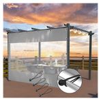 Su geçirmez Şeffaf PVC Muşamba Perdeler, Bungee Kordonlu Şeffaf Yan Paneller Dış Mekan Pergola Çardak Sundurma için Gri 12'Y x 10'G (3,7m x 3m)