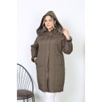 Su Itici Mont, Büyük Beden Mont, Kapitone, Içi Tüylü Mont, Kışlık Kaban, Kapüşonlu Mont, - Haki - 52