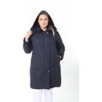 Su Itici Mont, Büyük Beden Mont, Kapitone, Içi Tüylü Mont, Kışlık Kaban, Kapüşonlu Mont, - Lacivert - Navy Blue - 56