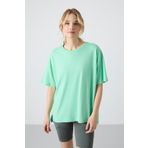 Su Yeşili Penye Modal Yumuşak Tuşeli Oversize Fit Basic Kadın T-Shirt- 97285