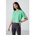Su Yeşili Polyester Nefes Alan Dokulu İnce Esnek Oversize Fit Performans Kadın T-Shirt - 97284