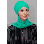 Su Yeşili Pratik Hazır Geçmeli Tesettür Bone Sandy Kumaş Çapraz Büzgülü Şifon Atkılı 1801A_32