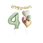 Su Yeşili Renk Rakam Kalp Balon Happy Bırthday Yazılı Doğum Günü Seti Yaş 4
