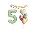 Su Yeşili Renk Rakam Kalp Balon Happy Bırthday Yazılı Doğum Günü Seti Yaş 5