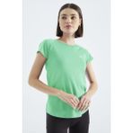 Su Yeşili Sırt Pencereli Kısa Kol Standart Kalıp O Yaka Kadın T-Shirt - 97101