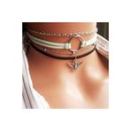 Su Yeşili & Siyah Renk Süet Kadın Albatros Kuşu & Round Dörtlü Choker Kolye BS3818
