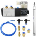 Suaywo Elektrikli Pnömatik Solenoid Valf 5 Yollu 2 Pozisyon CE Çift Etkili Pnömatik İnce Hava Silindiri Pnömatik Hortum Bağlantılı Mavi Pnömatik Hava Borusu, Pnömatik Susturucu