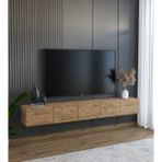 Subahome 200 cm Mdf 5 Kapaklı Dolaplı Minimalist Ahşap Duvara Monte Tv Ünitesi – Şık ve Fonksiyonel Tasarım