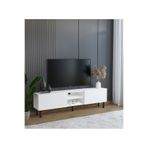 SuBahome Minimalist 160 Cm Düşme Kapaklı Demir Ayaklı Mdf Beyaz Tv Ünitesi - İdeal Ebatlarla Modern Tasarım