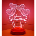 Şubat Hediyesi Canım Sevgilim, Sevgililer Günü Hediyesi Balon Kalpler Küre 3 Boyutlu 3D LED Lamba Gece ve Masa Lambası