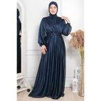 SUBU TASARIM Simli Tül Rahat Kalıp Payet İşlemeli Büyük Beden Tesettür Abiye Lacivert TBS872
