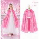 Subutu Kar Tanesi Desenli Pembe Elsa Pelerini - Astarlı Frozen Pelerini 85 cm