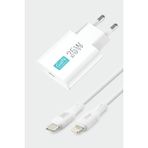 Subzero Apple iPhone 11 Pro Max Uyumlu GAN25 25W Pd Usb-C To Lightning Hızlı Şarj Aleti + Kablo - Beyaz