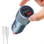 Subzero Hızlı Araç Şarj Cihazı Pd 20W Çift Çıkış USB ve Type C - Ligtning Kablolu