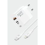 Subzero SG90 66W USB+PD+Ligtning + Type-C to Lightning Kablo Turbo Hızlı Şarj Cihazı Seti