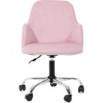 Sude Çalışma Koltuğu Krom Metal Ayaklı Tekerlekli Ofis Sandalyesi – Baby Face Kumaş - Pembe