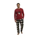 Sude Erkek Pijama Takımı, Bordo, Uzun Kollu, Polar Peluş, Siyah Kombin, M Beden