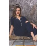 Sude Homewear Ercan Kadın Kısa Kol Lacivert Gömlek Pijama Takımı - Lacivert-10