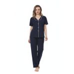 Sude HOMEWEAR Ercan Kadın Kısa Kol Lacivert Gömlek Pijama Takımı LACİVERT S