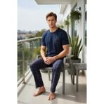 Sude Homewear Erkek Ekoseli Kısa Kollu Pijama Takımı Regular Silüet ve Cep Detaylı Lacivert - 2XL