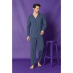 Sude HOMEWEAR Erkek Petrol Mavisi Uzun Kollu Önden Düğmeli Süprem Kumaş Pijama Takımı Petrol Mavisi L
