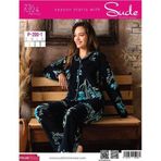 Sude Kadın Gömlek Önden Düğmeli Polar Desenli Pijama Takımı P200/1- 1 Adet - Lacivert - L